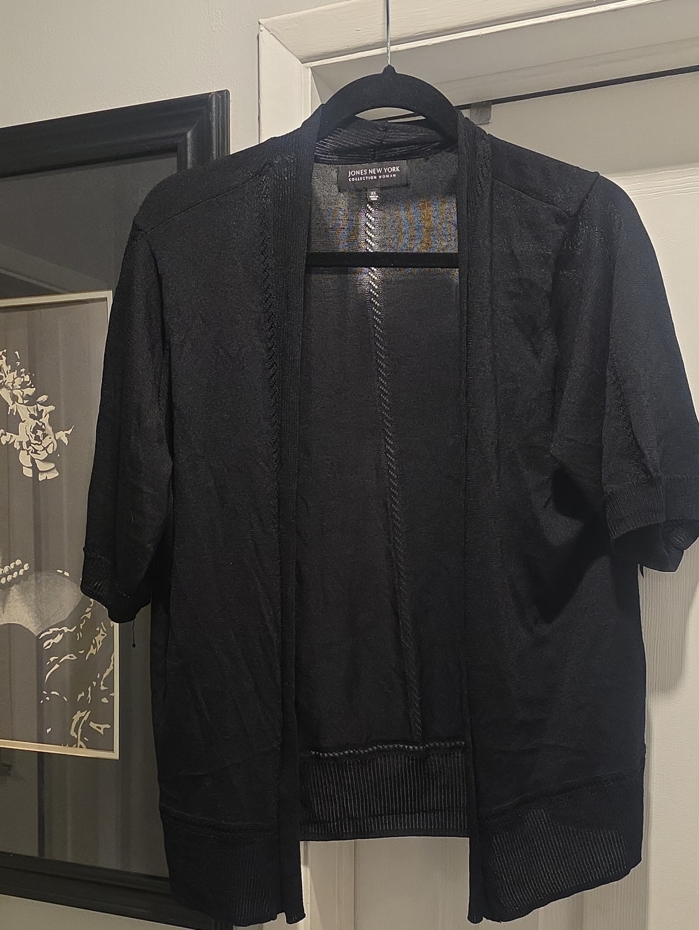 Jones New York Black Short-Sleeve Open Knit Cardigan